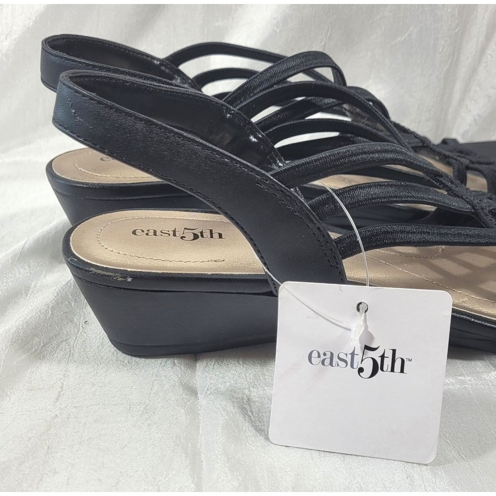 East 5th Women's Reno Strappy Stretchy Slingback Wedge Sandals - Black - Sz 10M - Picture 3 of 5